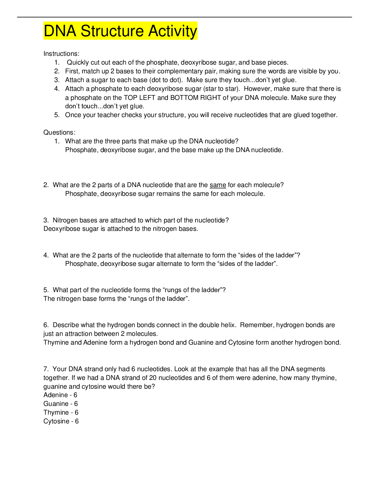 Preview image for Cassville High, CassvilleBIOLOGY MISCDNA_Structure_Activity